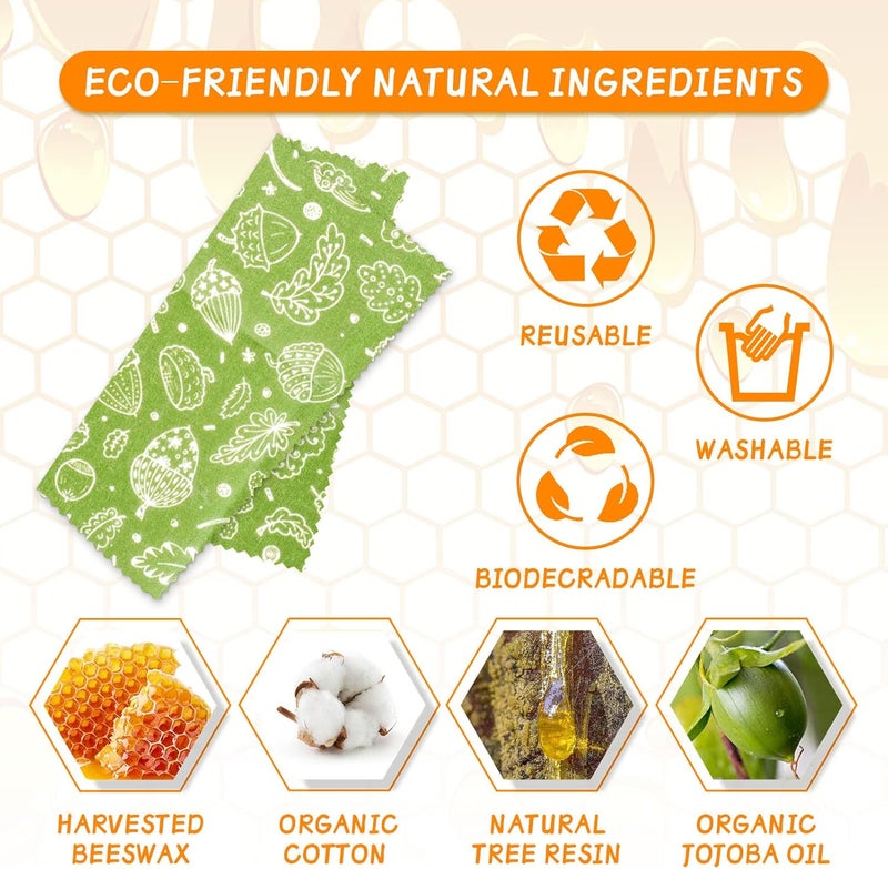 PICcircuit Organic Beeswax Wrap - Reusable Food Wrap Set, 9 Pack - 1L, 5M, 3S Flower Patterns - Sustainable, Sandwich Storage - Image 2